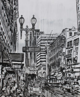 Street Lamps of LA 2 | 84 x 66 x 3.75 | ink & acrylic on canvas | by Brooke Harker | SOLD