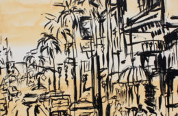 Hollywood Innocents | 36″ x 36″ x .75″ | ink & acrylic on canvas | by Brooke Harker