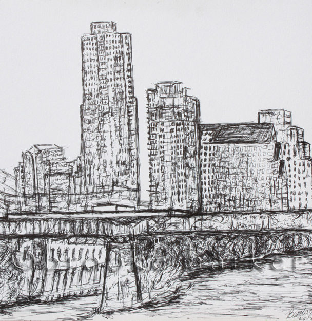 Austin Skyline 2 | 9.25″ x 12″ | Ink, watercolor & pencil | SOLD