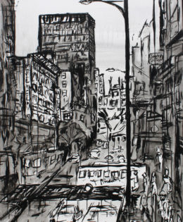 Angel City 1 | 64″ x 48″ x 2″ | ink and acrylic on canvas | by Brooke Harker | SOLD