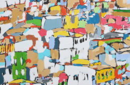Tijuana Tandum 1 | 48″ x 48″x 2.5″ | ink, oil & acrylic on canvas | by Brooke Harker | SOLD
