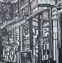 Irish Pub | 45″ x 22″ | ink & acrylic on canvas | by Brooke Harker | SOLD