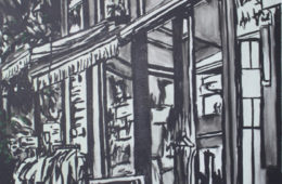 Irish Pub | 45″ x 22″ | ink & acrylic on canvas | by Brooke Harker | SOLD