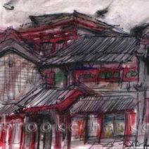 Beijing Rooftops | 4″ x 5″ | Ink, watercolor & pencil | SOLD