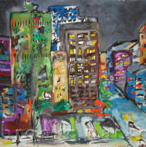 “City Burns” | 39.75″ x 67″ | Oil on Canvas | SOLD