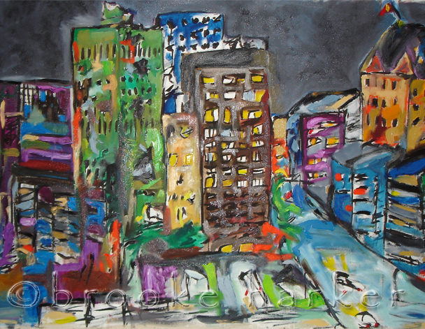 “City Burns” | 39.75″ x 67″ | Oil on Canvas | SOLD