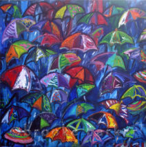 Umbrellas 2 | 24″ x 24″ | Oil on Canvas SOLD