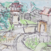 Shuri Castle Exit | 6″ x 9″ | Ink, watercolor, pencil | SOLD