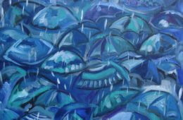 Blau Brellas | 20″ x 20″ | Oil on Canvas