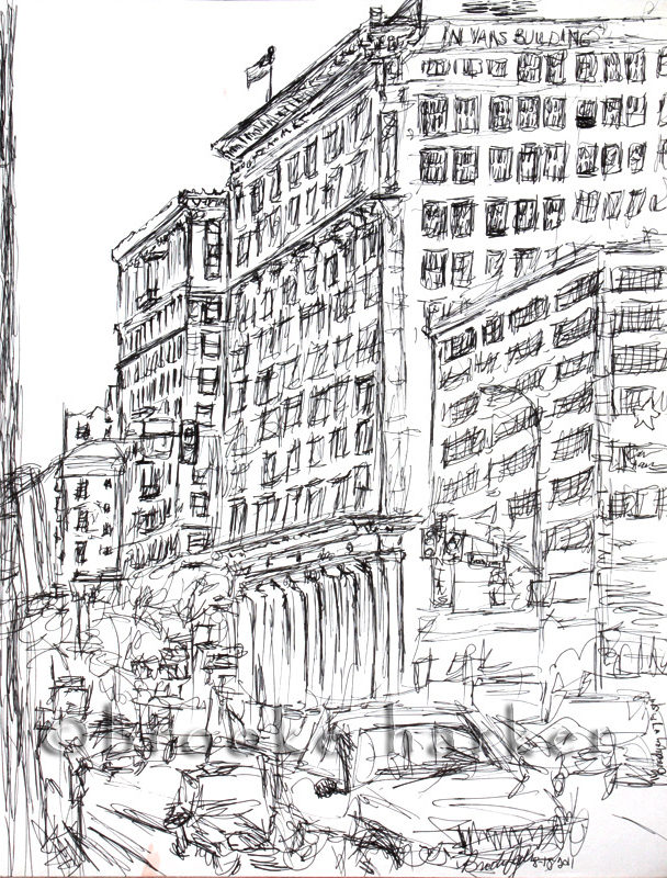 Broadway & 7th | 12″ x 9″ | Ink on paper | SOLD