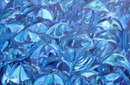 Brellas in Blue | 24″ x 24″ | Oil on Canvas SOLD