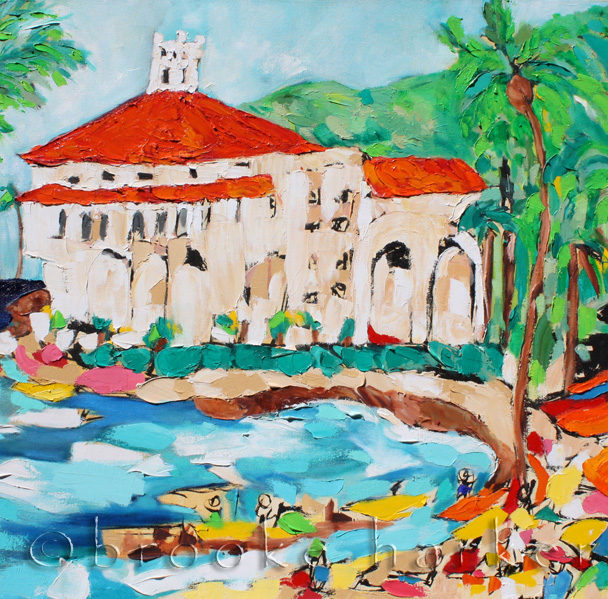 Catalina Casino | 30″ x 40″ | Ink, Oil & Acrylic on Canvas | by Brooke Harker | SOLD