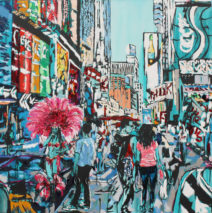 Vacation in the City | 48 x 48 | ink, oil & acrylic on canvas | by Brooke Harker