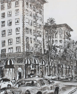 Wilshire Taxi 1 | 72″ x 37″ x 2.75″ | ink & acrylic on canvas | by Brooke Harker | SOLD