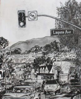 Laguna Streets 2 | 66″ x 46″ x 3.75″ | ink & acrylic on canvas | by Brooke Harker | SOLD