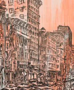 Soho 1 | 84″ x 51″ x 2.75″ | ink & acrylic on canvas | by Brooke Harker | SOLD