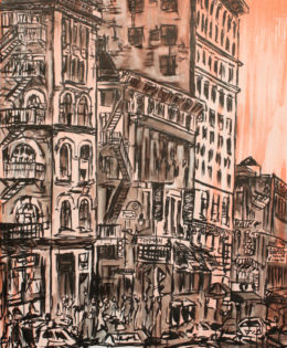 Soho 2 | 84″ x 51″ x 2.75″ | ink & acrylic on canvas | by Brooke Harker | SOLD