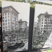 Brooke Harker with paintings of The Beverly Wilshire Hotel