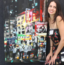 artist Brooke Harker with “Hong Kong Youth” at the Beverly Hills Art Show