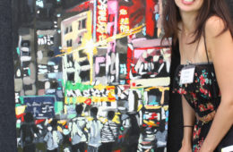 artist Brooke Harker with “Hong Kong Youth” at the Beverly Hills Art Show