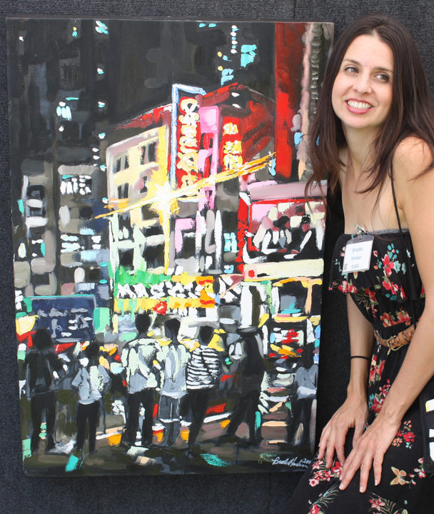 artist Brooke Harker with “Hong Kong Youth” at the Beverly Hills Art Show