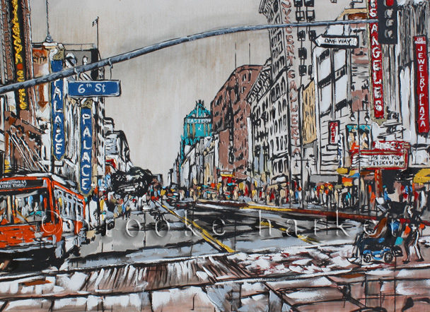 Broadway & 6th | 46 x 90 x 3.75 | ink, oil & acrylic on canvas | by Brooke Harker | SOLD