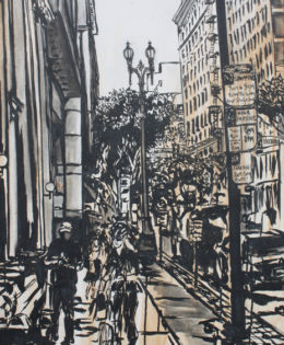 Angels in the City | 40 x 26 | ink & acrylic on canvas | SOLD