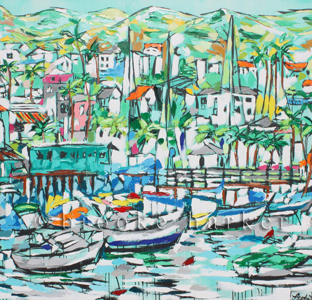 “Avalon Days 2″ | 62″ x 75″ x 2.5” | ink, oil & acrylic on canvas | by Brooke Harker | SOLD