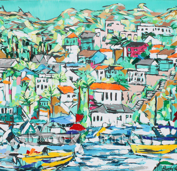 “Avalon Days 1″ | 62″ x 75″ x 2.5” | ink, oil & acrylic on canvas | by Brooke Harker | SOLD