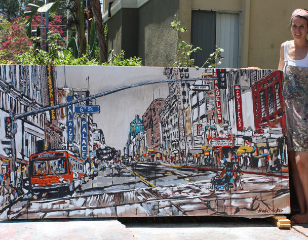 artist Brooke Harker with “Broadway & 6th”