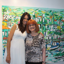 artist Brooke Harker with author Chellie Campbell at Malibleu Gallery in Malibu, CA