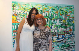 artist Brooke Harker with author Chellie Campbell at Malibleu Gallery in Malibu, CA