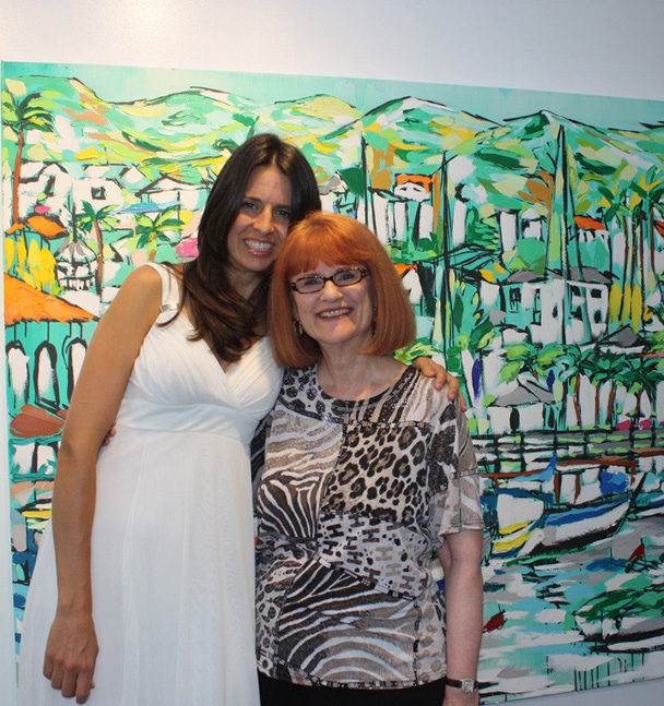 artist Brooke Harker with author Chellie Campbell at Malibleu Gallery in Malibu, CA