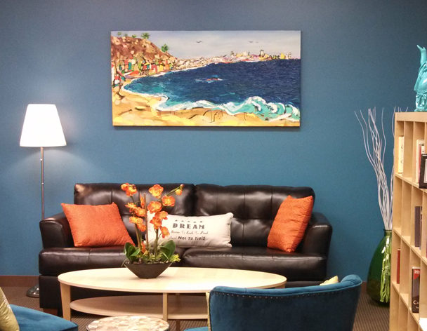 original painting “Coastal Dreamin’ 2 ” by Brooke Harker in it’s home at OfficeSlice