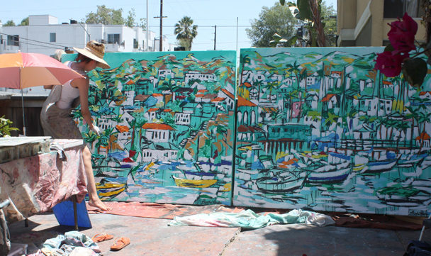 artist Brooke Harker painting large scale Catalina paintings