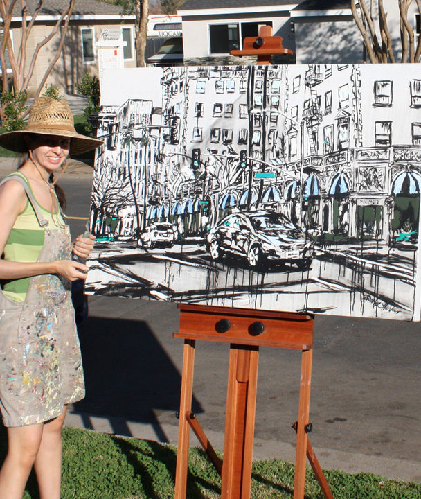 artist Brooke Harker in process with “Across Rodeo”