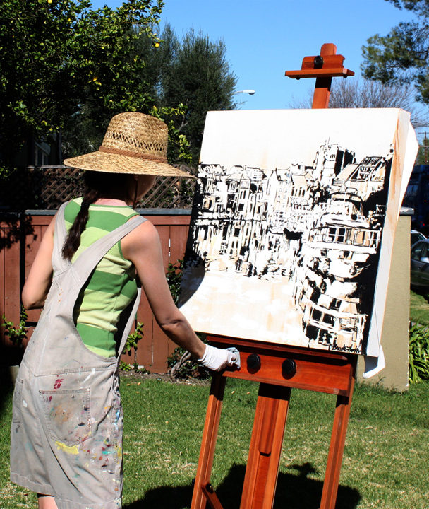 artist Brooke Harker painting a scene from Ghent, Beligum