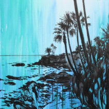 “Laguna Mermaid” | 40″ x 28″ | ink & acrylic on canvas | by Brooke Harker | SOLD