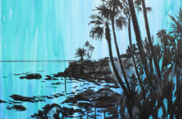 “Laguna Mermaid” | 40″ x 28″ | ink & acrylic on canvas | by Brooke Harker | SOLD