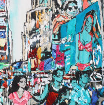 Vacation in the City 2 |45″ x 22″ x 2.75″ | ink, oil & acrylic on canvas | by Brooke Harker