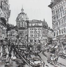 A Glimpse of Rome | 31 x 36 | ink & acrylic on canvas | by Brooke Harker | SOLD