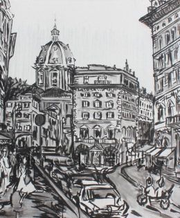 A Glimpse of Rome | 31 x 36 | ink & acrylic on canvas | by Brooke Harker | SOLD