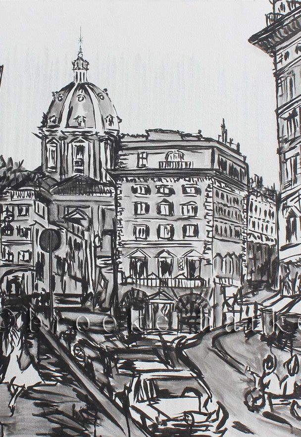 A Glimpse of Rome | 31 x 36 | ink & acrylic on canvas | by Brooke Harker | SOLD