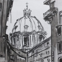 A Moment in Rome | 26 x 26 | ink & acrylic on canvas | by Brooke Harker | SOLD