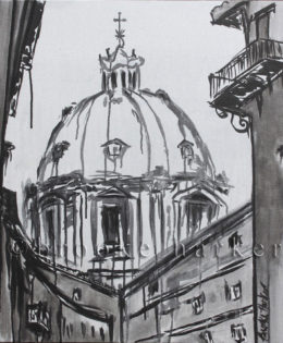 A Moment in Rome | 26 x 26 | ink & acrylic on canvas | by Brooke Harker | SOLD