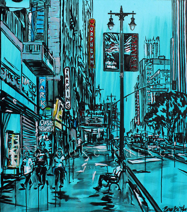 Song of Downtown | 44 x 46 | ink, oil & acrylic on canvas | by Brooke Harker | SOLD