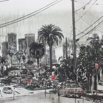 A View From Angelino Heights | 34 x 38 | ink & acrylic on canvas | by Brooke Harker | SOLD