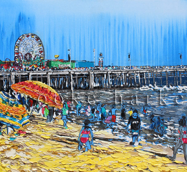 Cirque di Santa Monica | 35 x 63 | ink, oil & acrylic on canvas | by Brooke Harker | SOLD