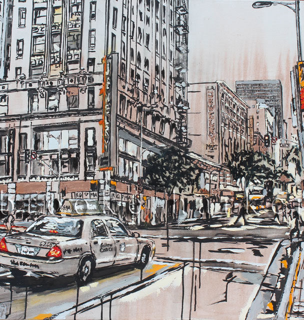 Flicker of the Town | 34 x 54| ink, oil and acrylic on canvas | by Brooke Harker | SOLD