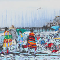 Knitting the Shore | 22 x 49 | ink, oil & acrylic on canvas | by Brooke Harker | SOLD